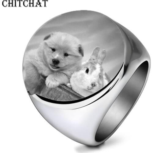 Customized Rings Engrave Name Photo Logo Ring Stainless Steel Round Mens Signet Rings Hip Hop Jewelry For Family Boy Gifts