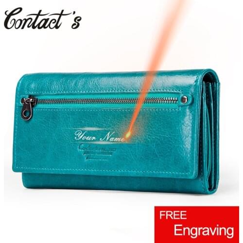 Contacts HOT Genuine Leather Women Wallet High Quality Coin Purse Female Long Clutch Wallet luxury Brand Money Bag Card Holder