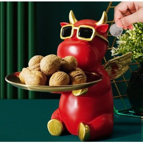 Lucky cow key storage tray display table porch living room home decoration creative light luxury decoration fruit candy tray