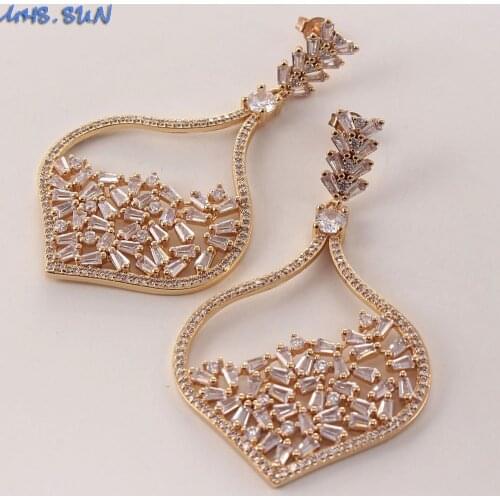 MHS.SUN Luxury AAA Cubic Zirconia Jewelry Exaggeration Leaf Design Women Stud Earrings For Catwalk Party Gift 1Pair High Quality