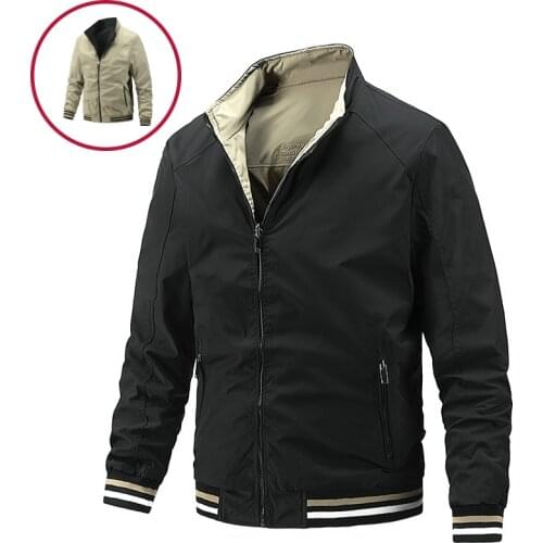 AIOPESON Double Face Jackets Men Casual Stand Collar Streetwear Windbreaker Jacket Men New Autumn Solid Color Basic Mens Jacket