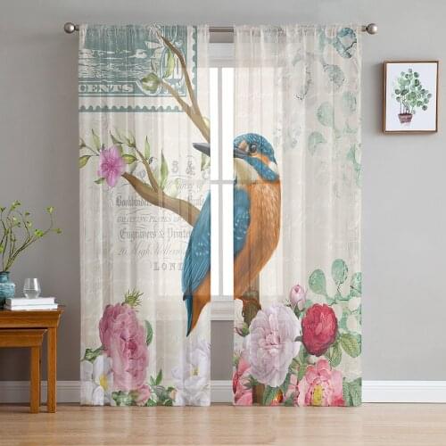 Vintage Flowers And Birds Curtain For Living Room Transparent Tulle Curtains Window Sheer For The Bedroom Accessories Decor