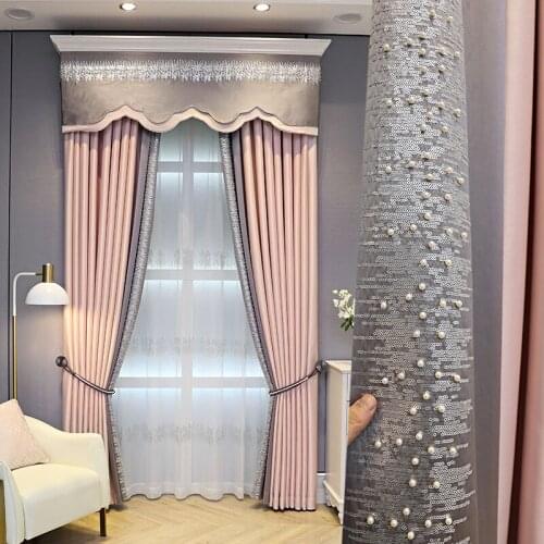 Custom curtains High-quality pink gray coarse-dot jacquard thick livingroom cloth blackout curtain valance tulle panel M999