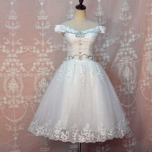 Custom 2021Vestidos de Novia White Ivory Pretty Appliques Beads Plus sizes Knee-Length Lace Short Wedding Dresses Garden Bridal