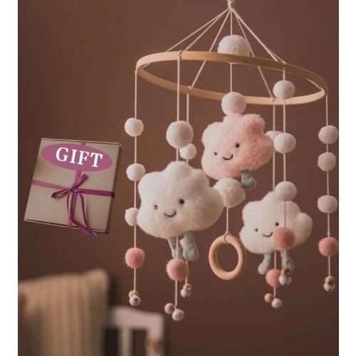 1pc Baby Rattles Crib Mobiles Wood Toy Holder Rotating Bed Bell Musical Box 0-12month Cloud Cotton Carousel For Cots Projection