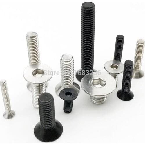 10/50pcs M3 M4 M5 M6 M8 Black grade 10.9 304 A2 Stainless Steel Hexagon Hex Socket Flat Countersunk Head Bolt Screw L=5-100mm