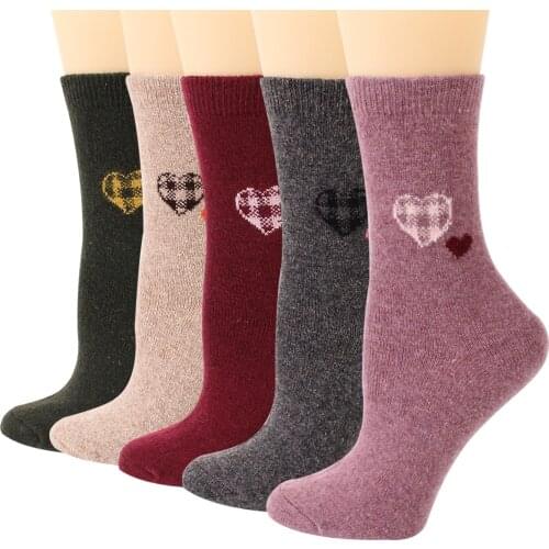 12 Pairs Winter Wool Socks Vintage Heart Snowflake Warm Socks Thick Cozy Socks Knit Casual Crew Socks for Women