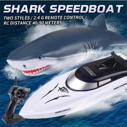 2.4G RC Shark Fish Boat High-speed Racing Boat Prank Remote Control Electric Boat Toy Swimming Pool Bathroom Water Toy