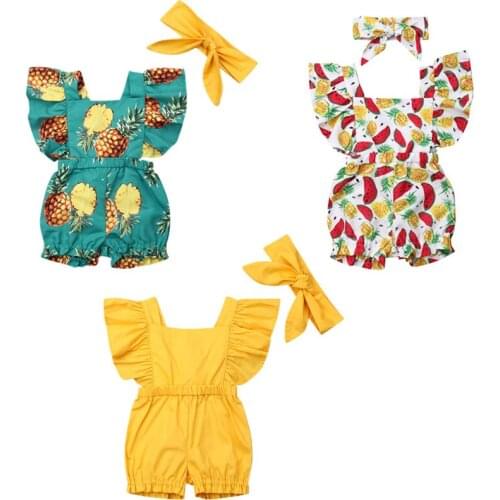 0-3Years Newborn Kids Baby Girls 2PCs Outfit Sets Floral Romper Jumpsuit Headband Clothes