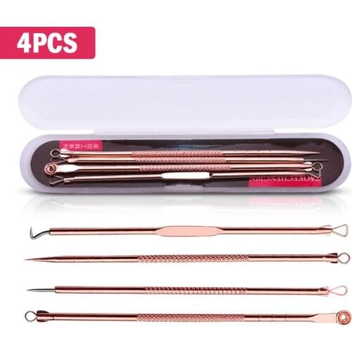 4Pcs Acne Extractor Remover Tool Kit Blackhead Blemish Removers Pimple Needles