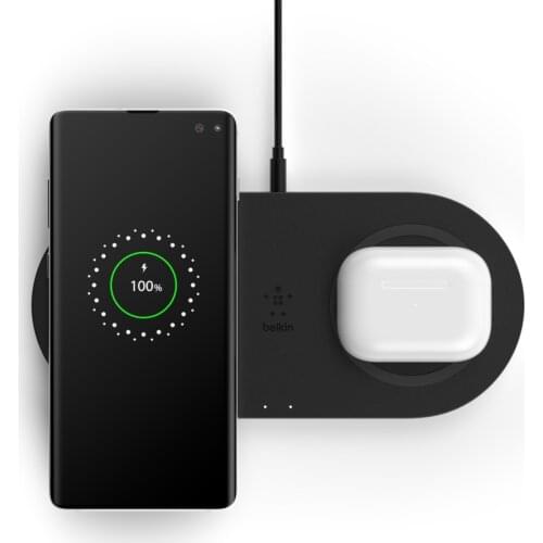 Belkin Wireless Charger Stand Black Two Devices At The Same Time Charge Qi Supported 10W Quick Charge iWIZ002VFBK