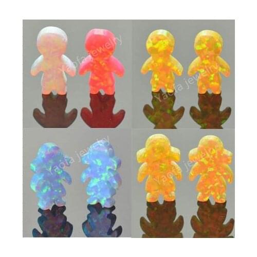 Cheaper creative 8.5*13mm little boy & little girl shape synthetic opal gems with drilled side hole for pendent charms necklace