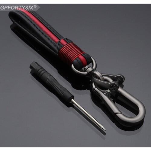 Cowhide Leather Car Keychain Tungsten Color Zinc Alloy Horseshoe Buckle Keyring Auto Key Chain Rings 360 Degree Rotating Key Fob