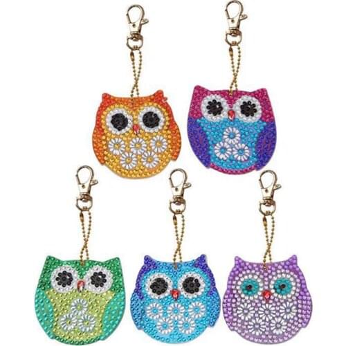 5PCS Diamond Painting Owl Keychains Kit For Adults Kids Owl Key Chains DIY Diamond Art Pendant Crafts