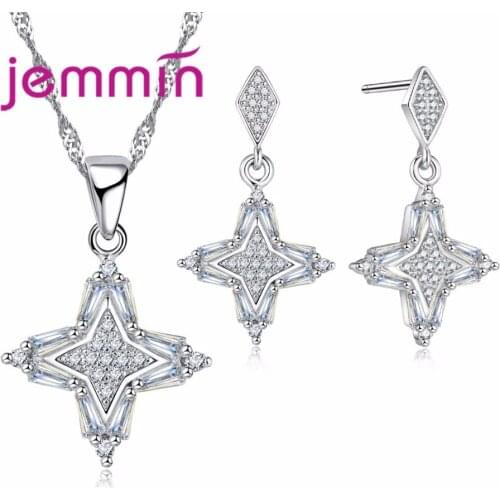Brand Jewelry Set Unique Flower Shape Best 925 Sterling Silver Bijoux Women Female Fashion Necklace Earrings Set