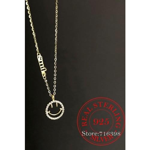 925 Sterling Silver Cubic Zircon Smiling Favce Letter Necklace For Women Simple New Clavicle Chain Birthday Gift Party Jewelry