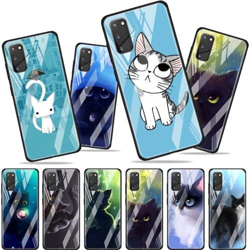 Tempered Glass Cover Cute cat cartoon For Samsung Galaxy S20 S10e S10 S9 S8 FE Plus Lite Ultra 5G Phone Case Shell