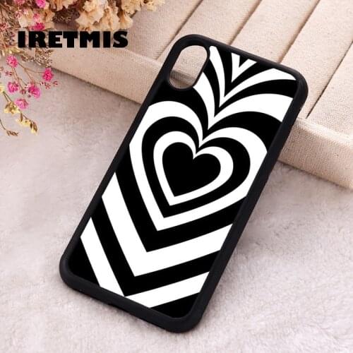 Iretmis 5 5S SE 2020 Phone Cover Case for iPhone 6 6S 7 8 Plus X Xs XR 11 12 Mini Pro Max Rubber Black And White Heart Aesthetic