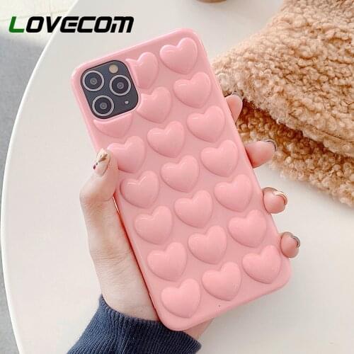 LOVECOM 3D Love Heart Candy Color Phone Case For iPhone 12 11 Pro Max 12 Mini XS Max XR XS 7 8 6S Plus Soft Silicon Back Cover