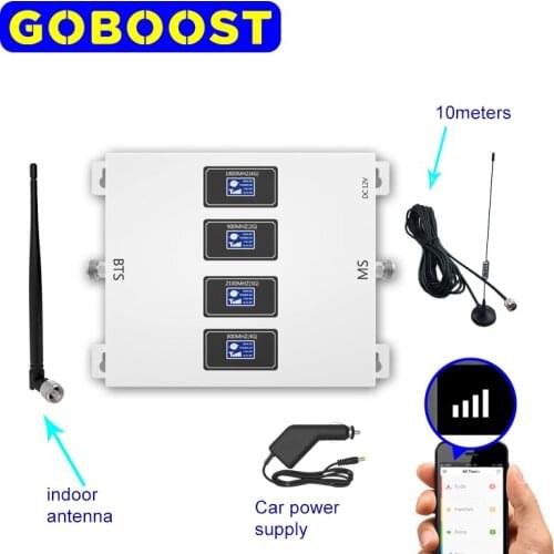 GOBOOST Four Band Car Signal Amplifier 800 900 1800 2100 Mhz LTE B20 Band 7 GSM Signal Booster For Car And Mobile Phone Fast