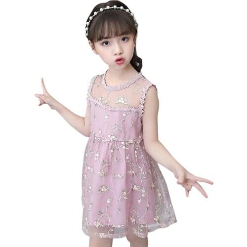 Summer Dresses For Girls Floral Embroidery Girl Child Dress Mesh Kids Dress Lace Kids Costume 6 8 10 12 14