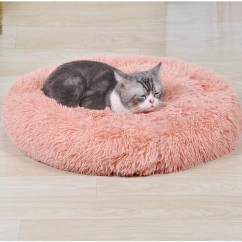 Long Plush Round Cat Beds House Soft Pet Dog Bed for Dogs Basket Best Pet Products Cushion Cat Bed Cat Mat Puppy Sleeping Sofa