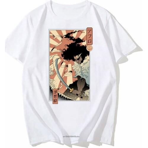 Japanese Warrior Graphic Art Men T Shirts Afro Head Type Ukiyo-E Print Men Tshirt Oversized Clothes O-Neck Unisex Streetwear Tee