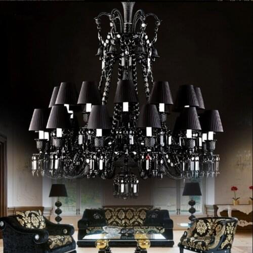 Black Crystal Chandelier Lighting Luxury Hotel Chandeliers Living Room Transparent Chandelier Lights LED Staircase Crystal Lamps