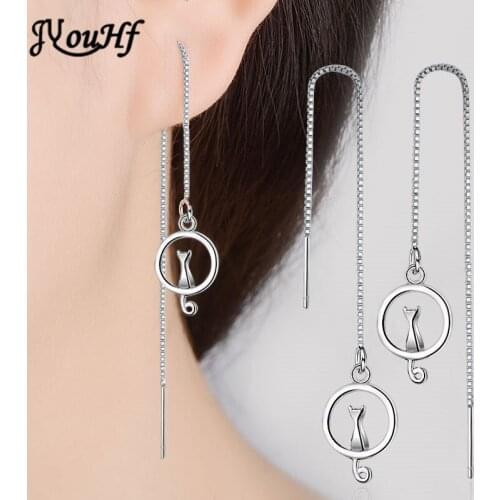 JYouHF Cute Small Cat Animal Drop Earrings for Women Girls Fashion Tiny Lovely Cat Long Ear Wire Chain Earrings Children Jewelry
