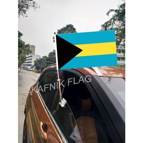 KAFNIK,30*45CM Bahamas Window Car Flags and Banners Countries World Custom Flags with 43/52cm flagpole for car decoration