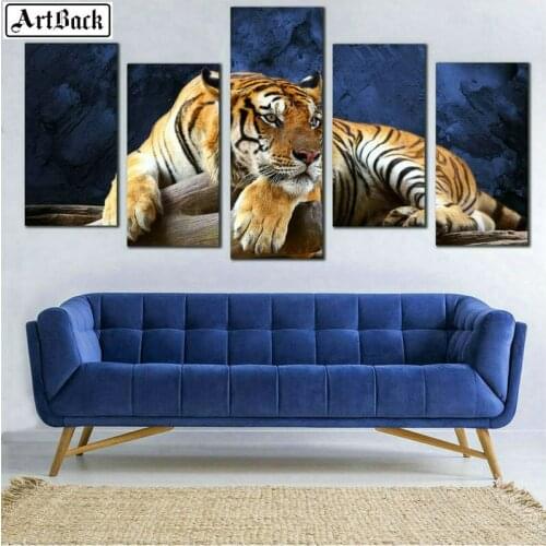 Five spell diamond painting tiger full square / round drill animal diamond mosaic 3d sticker living room decoration