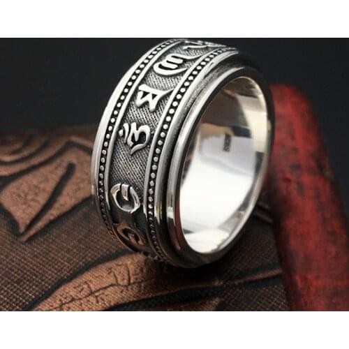100% Real pure 925 sterling silver ring rings Om Mani Padme Hum Jewelry Xmas gift jewelry Luxury A1786