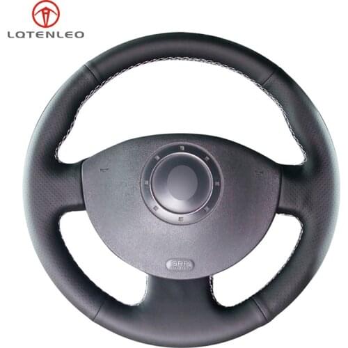 LQTENLEO Black Genuine Leather Car Steering Wheel Cover for Renault Megane 2 2003-2008 Kangoo 2008-2012 Scenic 2 2003-2009