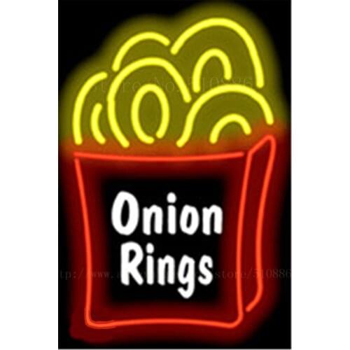 Onion Rings NEON SIGN Real GLASS Tube Beer PUB Restaurant Signboard display Decorate Shop food dinner Light Signs 19*15"