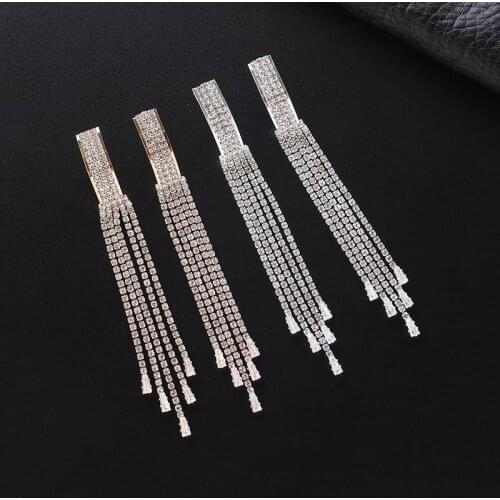 Fashion Large rhinestone Tassel Long Drop Earrings Female Temperament Wild Zircon Crystal Earring Wedding Bride Jewelry E695