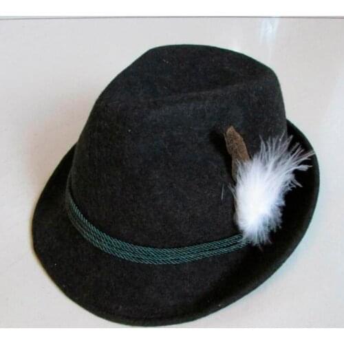 Lihua Brand Mens Crushable Wool Felt Outback Hat Wide Brim Fedora Hats Black /Red /Brown Color w/Feather