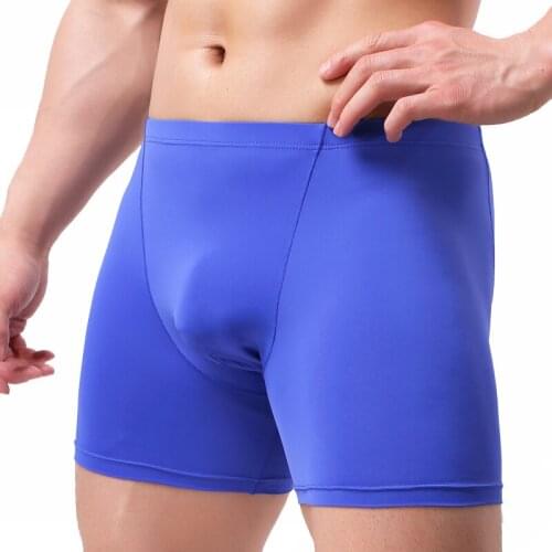 Men Boxer Underwear Men Long Panties Man Sexy Ice Silk Penis Pouch Homme Boxershorts Anti-wear Sports Lengthened Slip Underpants