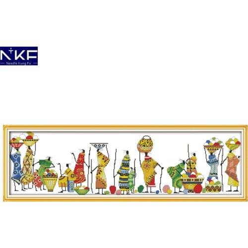 NKF African life figure style handcraft needlepoint kits counted stamped canvas Christmas cross stitch sets for home decoration