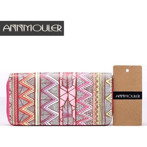 New Womens Fashion Wallet Faux Leather Wallets High Quality Long Size Pink Clutch Handbags Zipper Card Holders Leave Print Bag