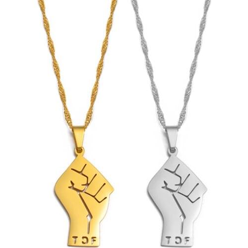 Anniyo Fist TDF Tigray State Ethiopia Pendant Chain Necklaces Gold/Silver Color African Jewelry for Women Girls #260721
