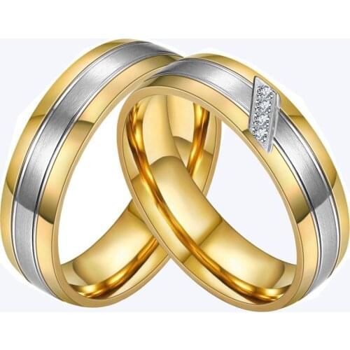 Couples rings for men &women him &her AAA zircon diamonds gold tone titanium stainless steel wedding engagement ring set jewelry