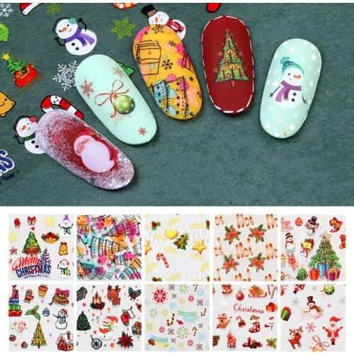 Christmas Halloween Nail Sticker Pumpkin Heart Merry Christmas Letter Transfer Glitter Stickers 3D Nail Art Decals