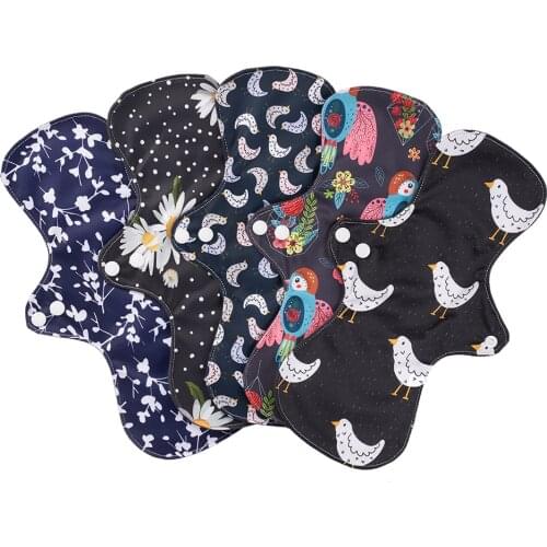 5PCS Washable Bamboo Charcoal Feminine Sanitary Napkin Reusable Menstrual Pad Panty Liner Sanitary Cloth Pad Sanitary Towel Pad