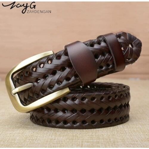 Men Women Genuine Leather Belt Unisex Male Female Pin Buckle Woven Knitted Quality Luxury Designer Fashion Brand Belts For jeans