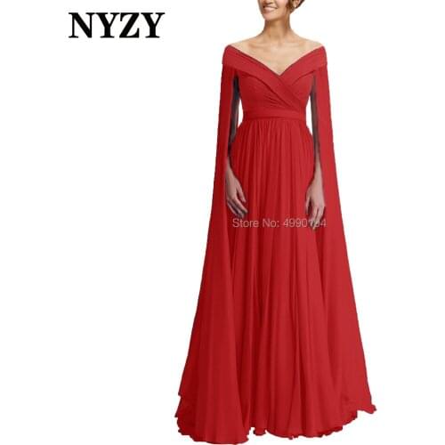 Chiffon Off Shoulder Long Sleeves Elegant Red Mother of the Bride Groom Dresses 2020 NYZY M273 Formal Evening Gown