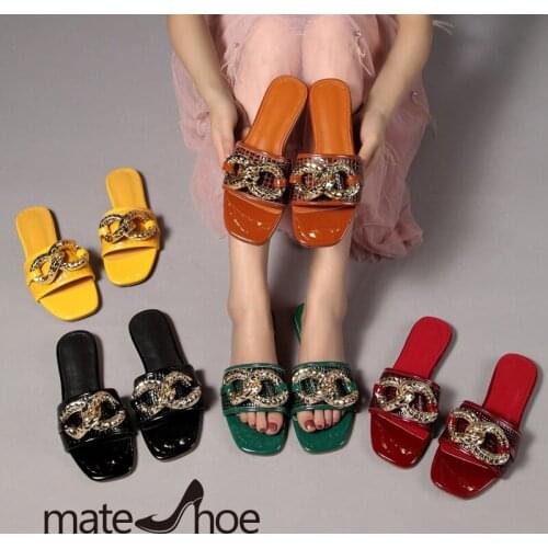 MATESHOE slippers Women Summer New Metal Chain Open Toe Flat Sandals Fashion Trend Flips Flops Female Outdoor Casual Beach Shoes
