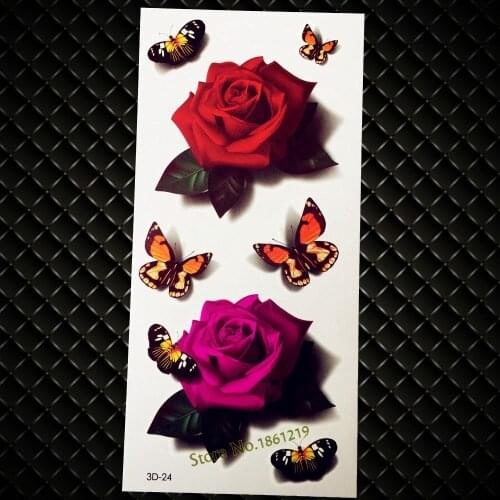 New Beauty Makeup Arm Shoulder Tatoo 3D Red Rose Butterfly Design Waterproof Temporary Tattoo Body Art Flash Tattoo Sticker GD24