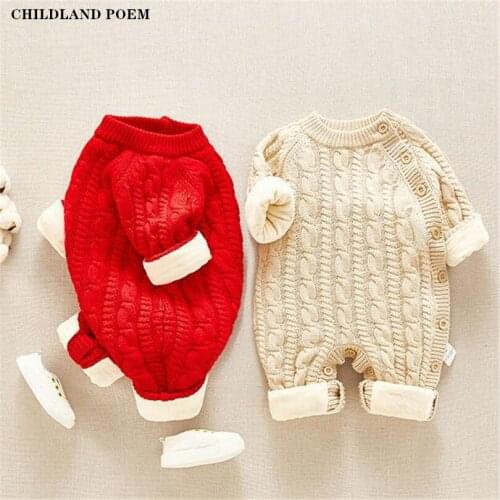 Knitted Baby Rompers Winter Christmas Baby Clothes Newborn Thick Fleece Baby Boys Romper Infant Girls Romper Playsuit Overalls