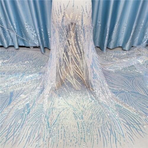 High Quality African Sequins Lace Fabric French Net Lace Embroidery Nigerian Mesh Tulle Lace Fabric for Wedding Party YYN132