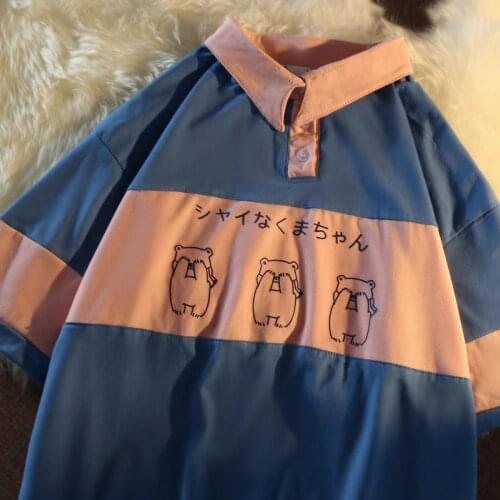 Vintage Polo Collar Letters Print Oversized T shirt Women Girls Harajuku New Summer Korean Kawaii Clothes Pullovers Tee shirt